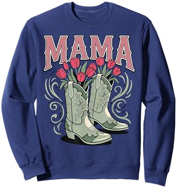 Mama Coastal Cowgirl Boots Flowers Western Mom Mother's Day Sweatshirt - Sweatshirt | Navy