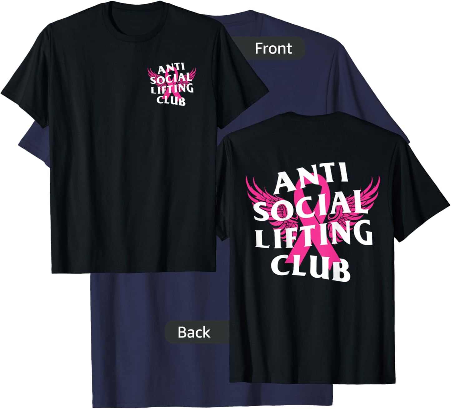 Anti Social Lifting Club: Breast Cancer T-Shirt - T-Shirt | Navy