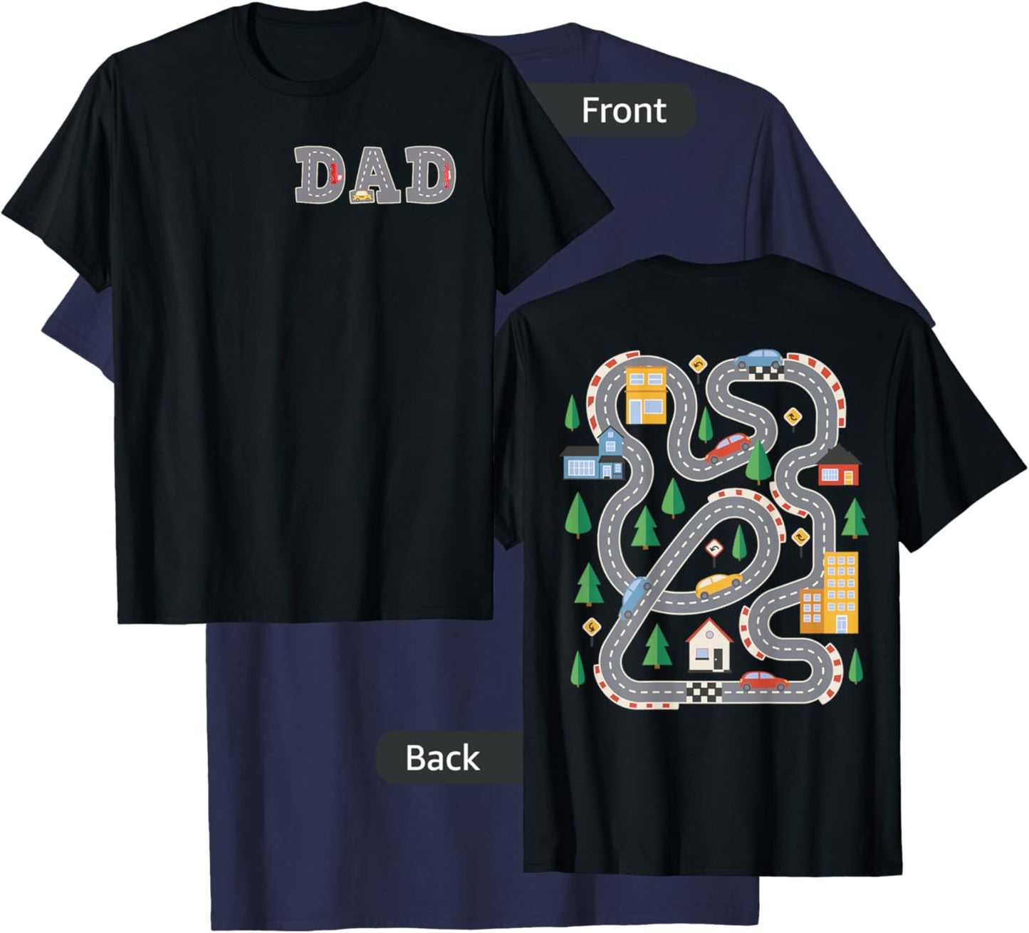 Cool Playmat Car Race Track On Back DAD Toddler (Two Side) T-Shirt - T-Shirt | Navy