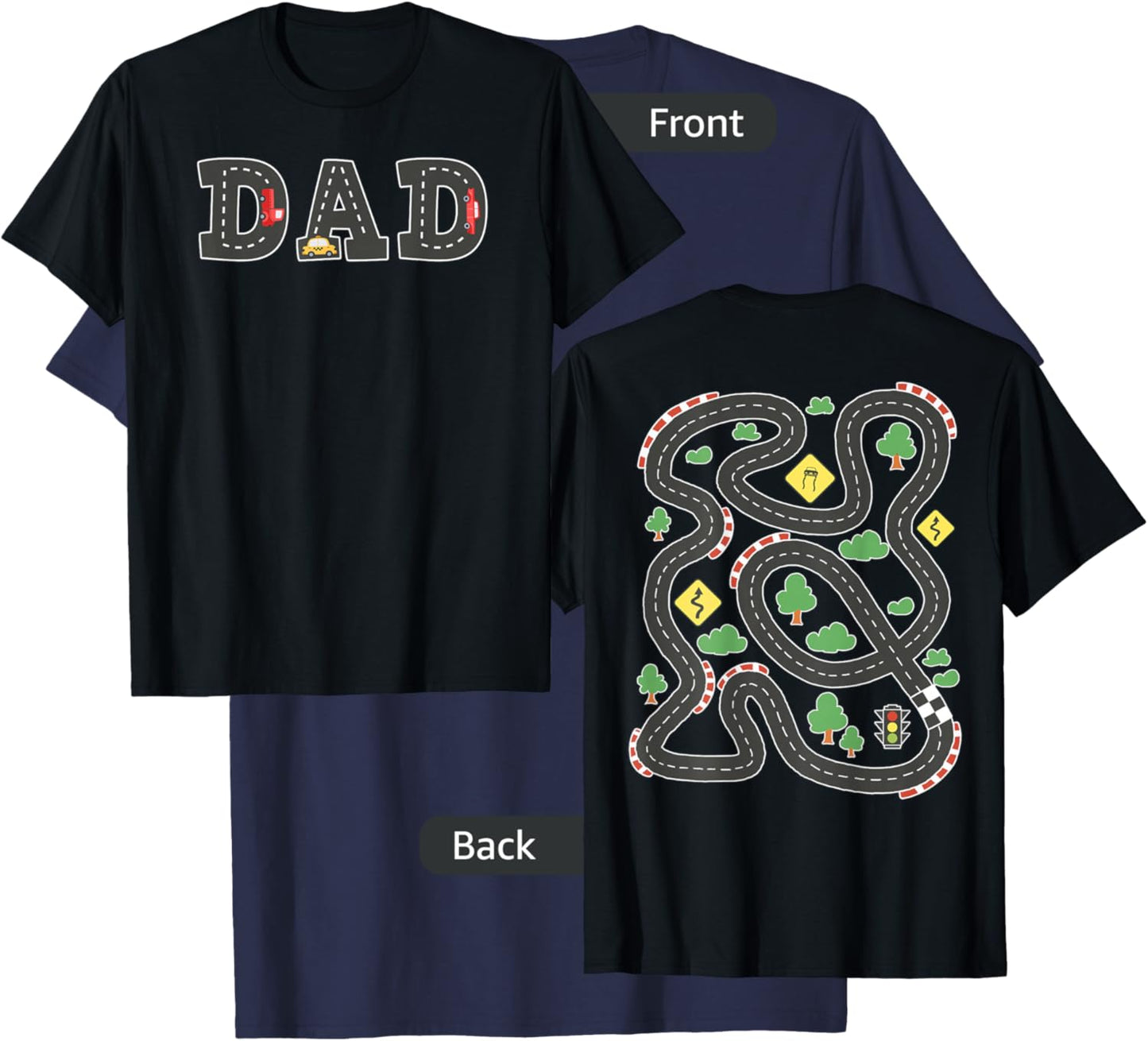 Cool Playmat Car Race Track On Back DAD Toddler T-Shirt - T-Shirt | Navy