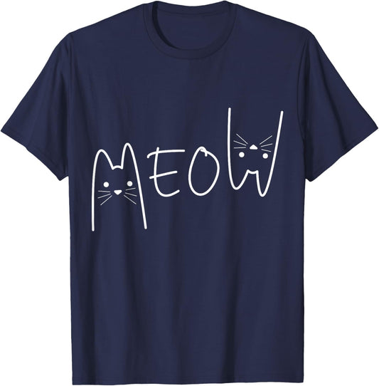 Meow Cat Shirt Meow Kitty Funny Cats Mom And Cat Dad T-Shirt - T-Shirt | Navy