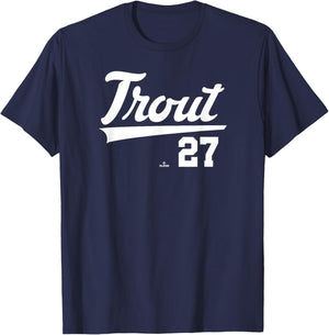 Player Name Swoosh Mike Trout Los Angeles Baseball MLBPA T-Shirt - T-Shirt | Navy