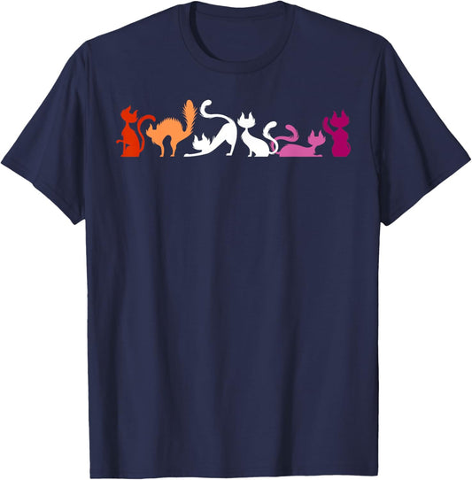 Playful Cats in Lesbian Pride Colors Stretch & Yoga T-Shirt - T-Shirt | Navy