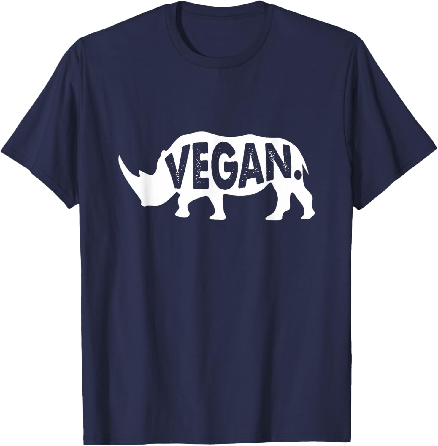 Vegan Rhino Herbivore Rhinoceros Animal Caricature Graphic T-Shirt - T-Shirt | Navy