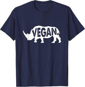 Vegan Rhino Herbivore Rhinoceros Animal Caricature Graphic T-Shirt - T-Shirt | Navy