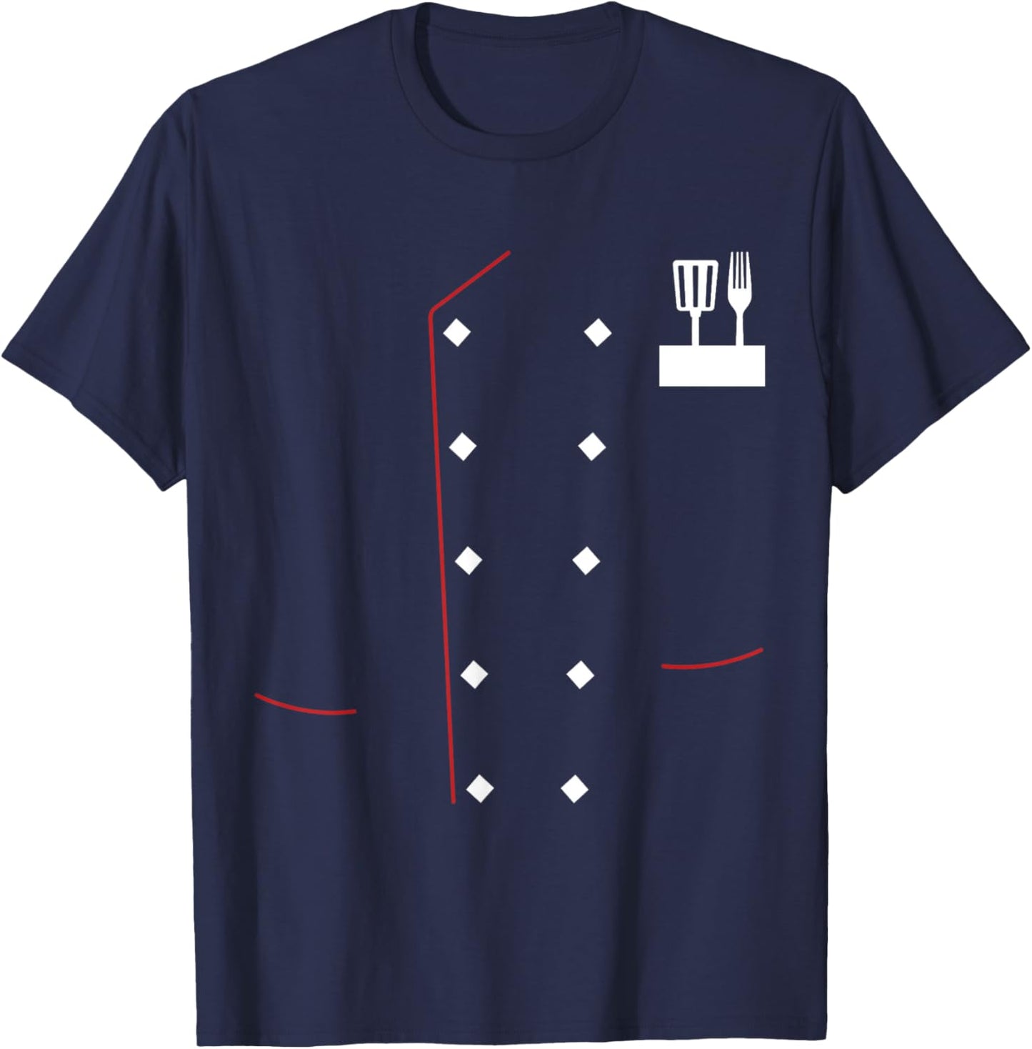 Chef Uniform Jacket Faux Cook Chef Master Cooking Costume , black, S T-Shirt - T-Shirt | Navy
