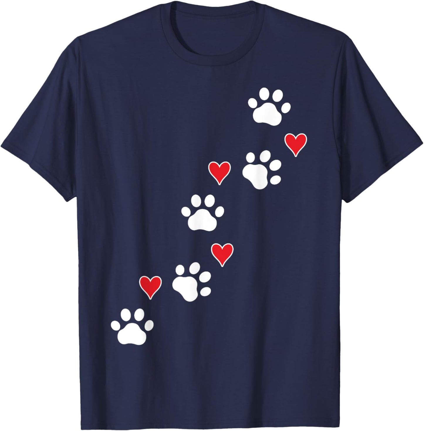 Cute Paw Print and Hearts Pet Lover Valentines Day Design T-Shirt - T-Shirt | Navy