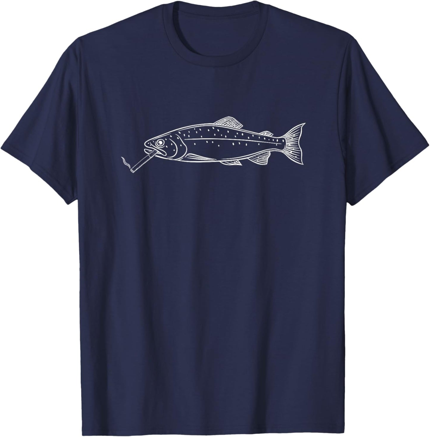 Minimalist Fishing Aesthetic Trout Illustration Smoking Fish T-Shirt - T-Shirt | Navy