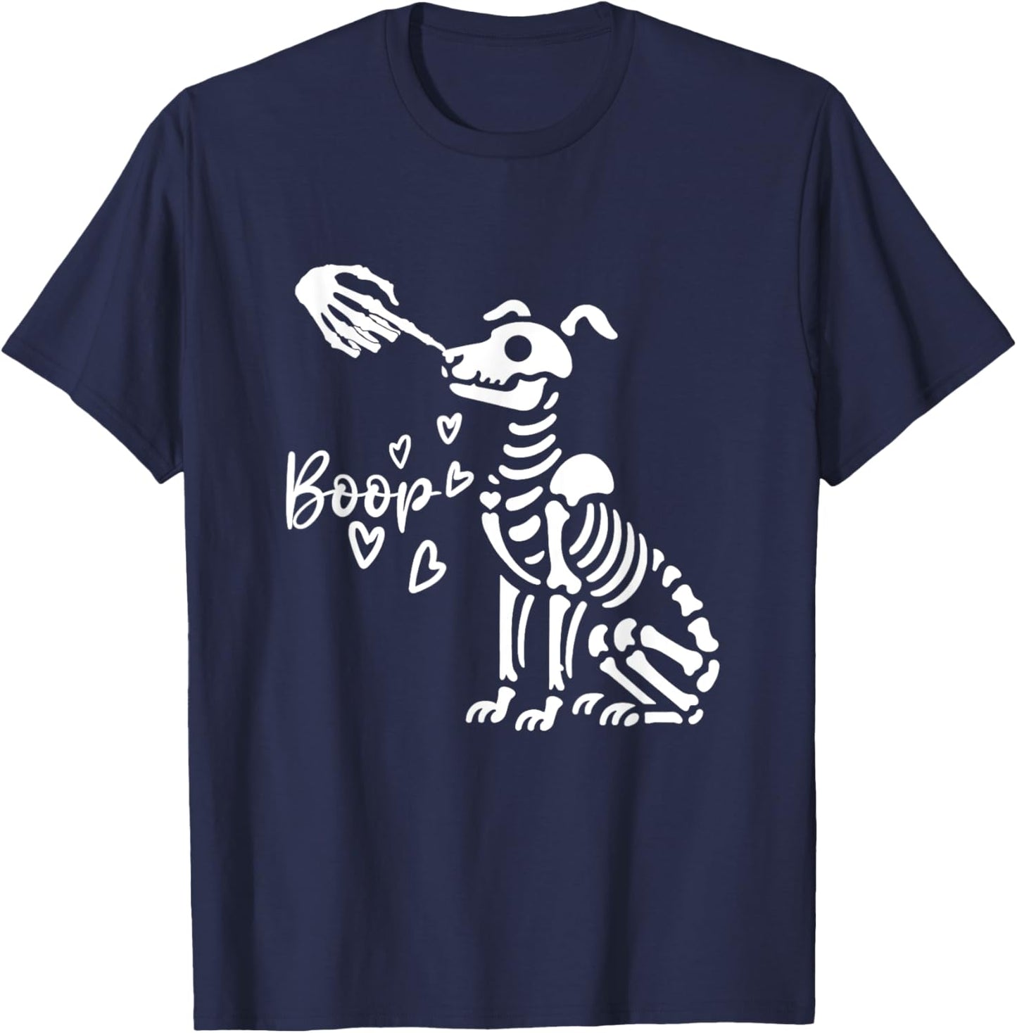 Retro Cute Skeleton Hand Boop Dog Funny Halloween T-Shirt - T-Shirt | Navy