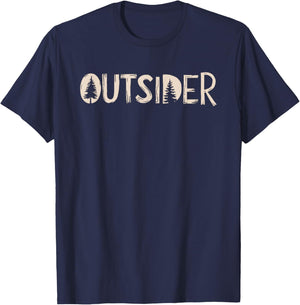 Outsider Mountains Forest Fishing Camping Hiking Wilderness T-Shirt - T-Shirt | Navy