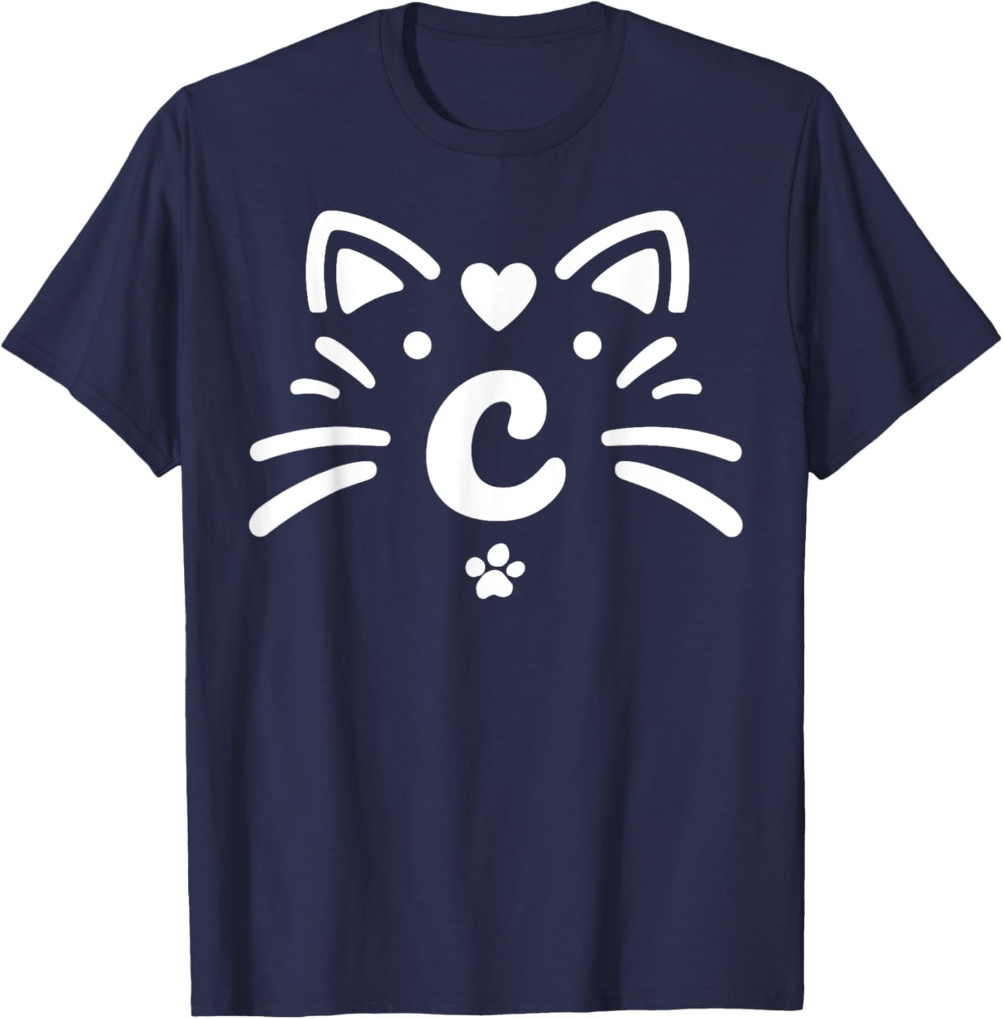 Monogram Initials Letter C Cat Cute Paw Print Kitten Lovers T-Shirt - T-Shirt | Navy
