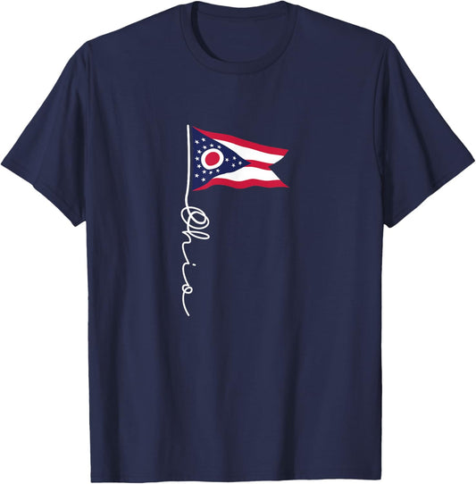 Ohio Signature Flag Pole - Elegant Patriotic Ohioan Flag T-Shirt - T-Shirt | Navy