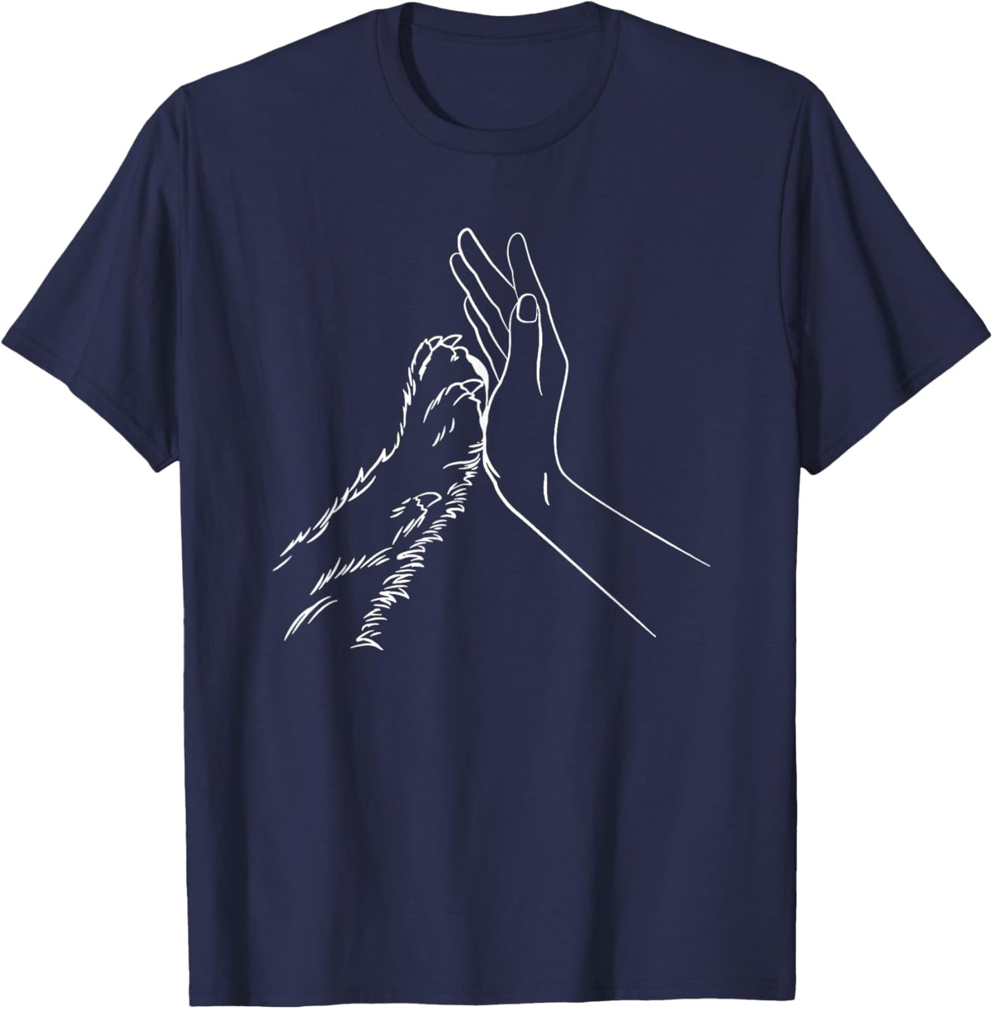 human hand and paw - -Adults, Black, Small, Short Sleeve, Animal Print T-Shirt - T-Shirt | Navy