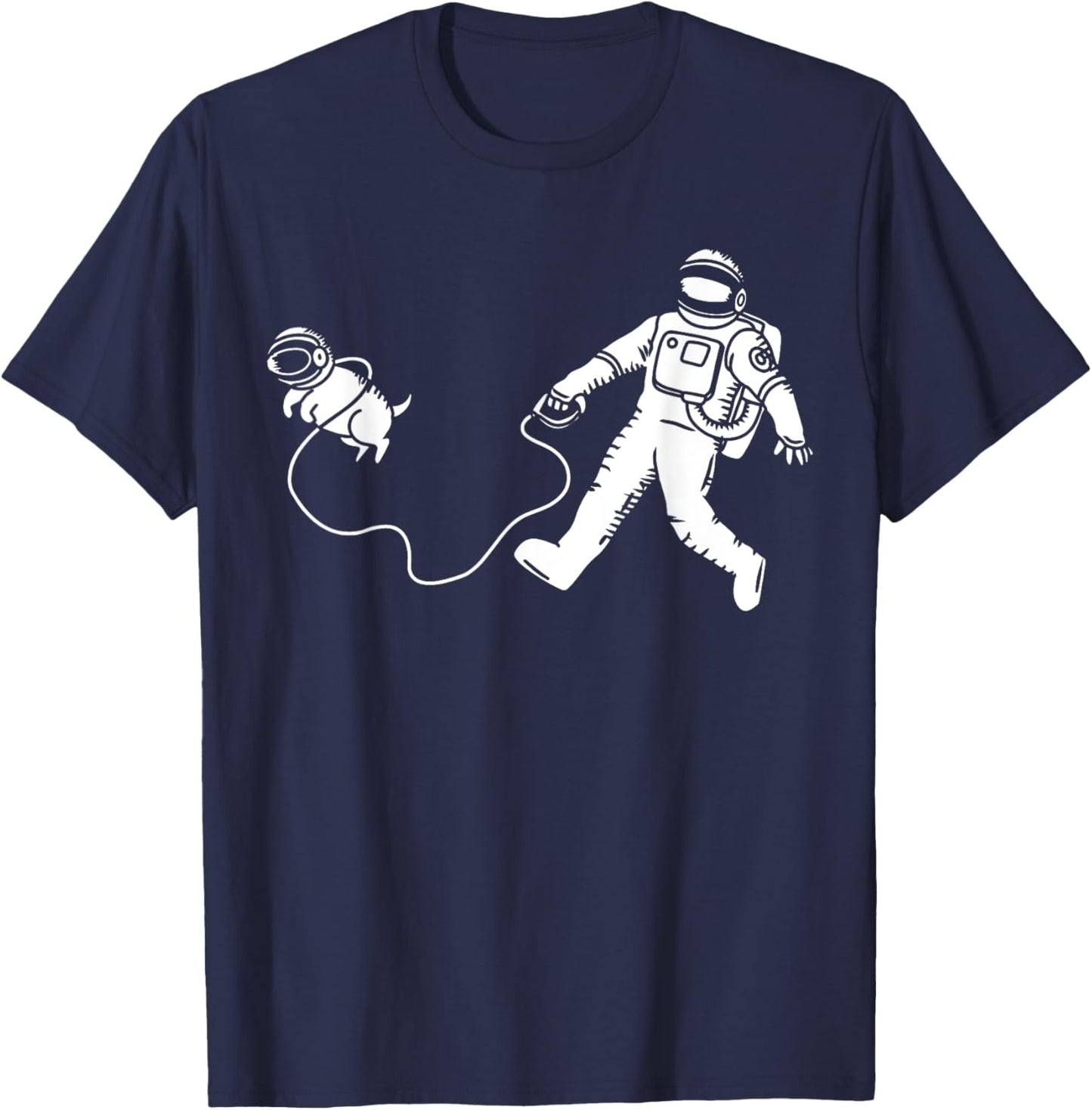 Funny Astronaut Walking Space Dog Science Outer Space T-Shirt - T-Shirt | Navy