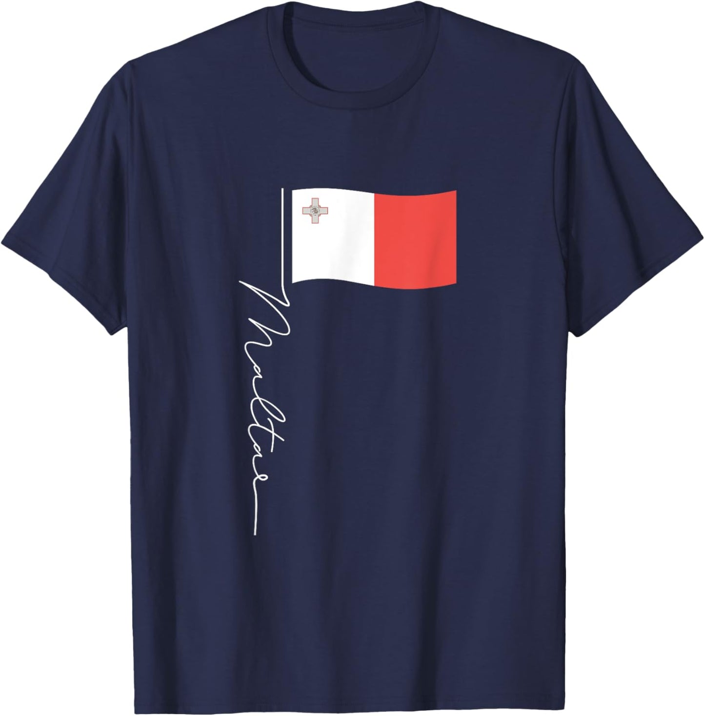 Malta Signature Flag Pole - Elegant Patriotic Maltese Flag T-Shirt - T-Shirt | Navy