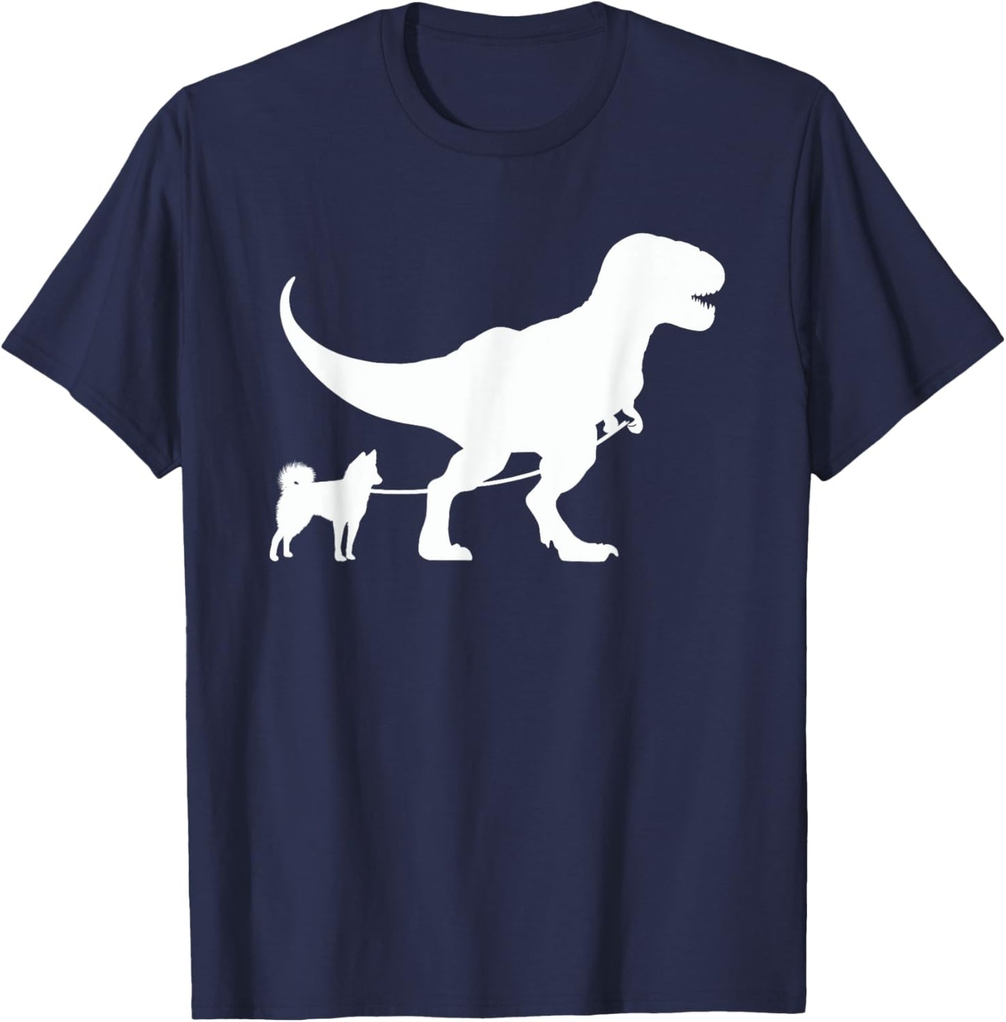 T-Rex Walking a Dog Funny Alaskan Klee Kai Dad Dog Lovers Men Women Kids T-Shirt - T-Shirt | Navy