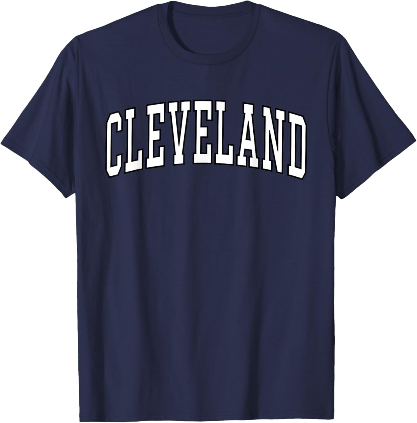 Cleveland Apparel . Co - Vintage Varsity Arched Text Cleveland - Adults - Red - Small - Short Sleeve - Polyester 100% - - Retro - Letter Print T-Shirt - T-Shirt | Navy