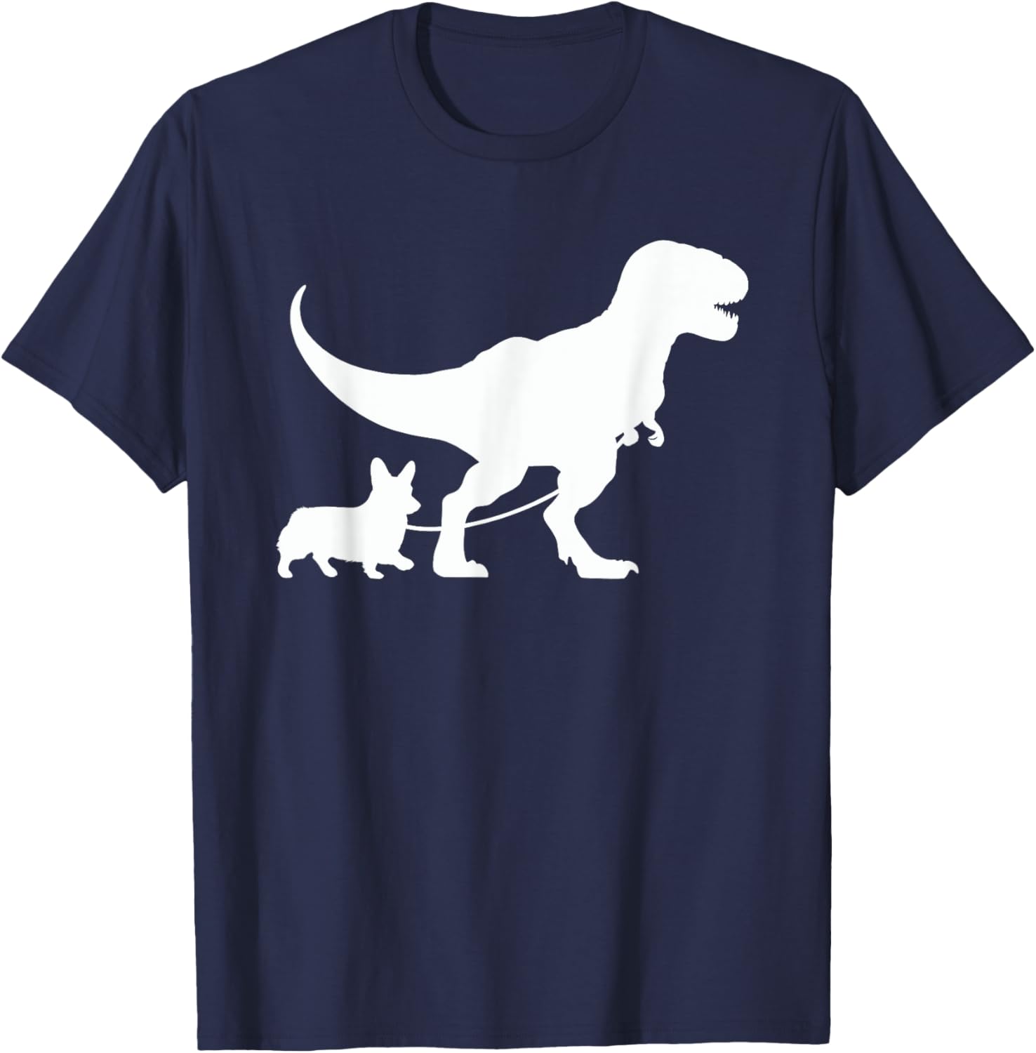 T-Rex Walking a Dog Funny Corgi Dad Dog Lovers Women Kids T-Shirt - T-Shirt | Navy