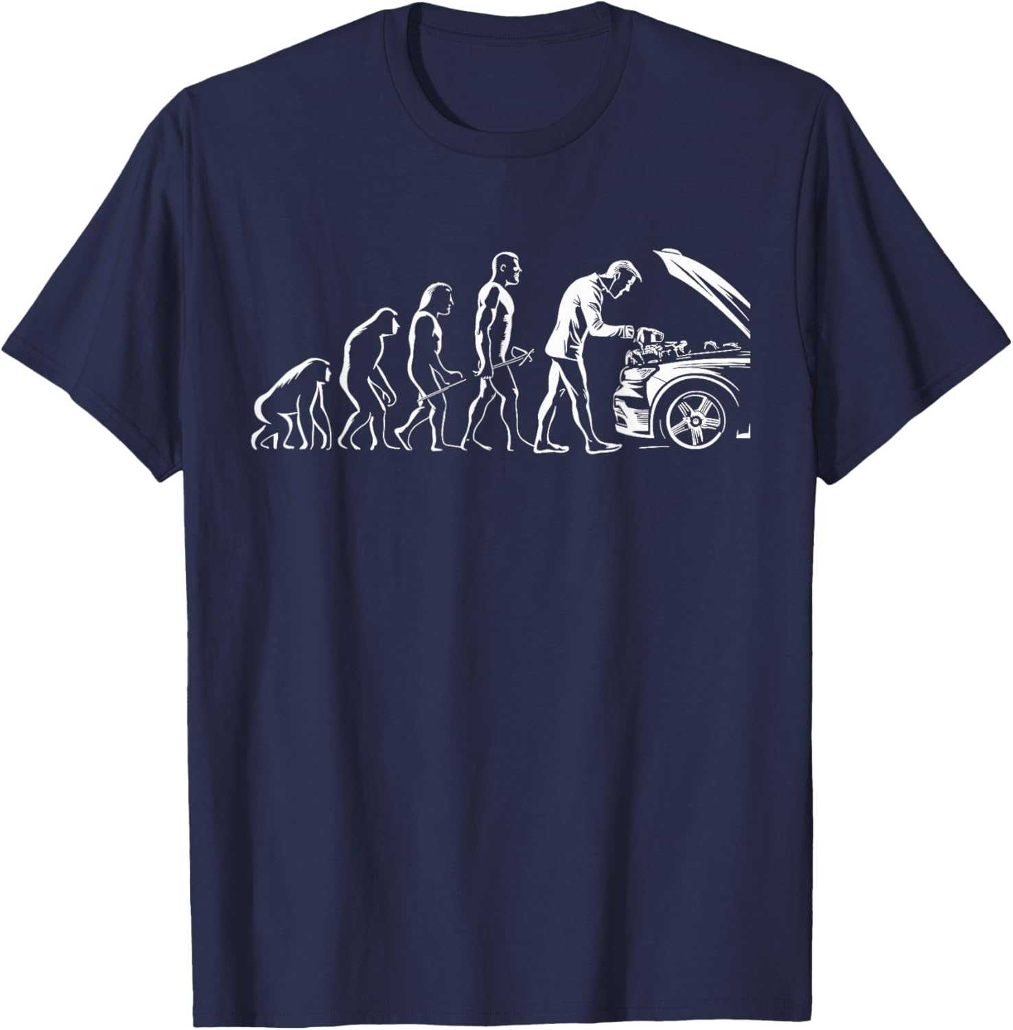 Evolution of Man Mechanic Car Lovers Car Engine T-Shirt - T-Shirt | Navy