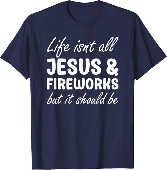 Fireworks or Women I Love Fireworks and Jesus T-Shirt - T-Shirt | Navy