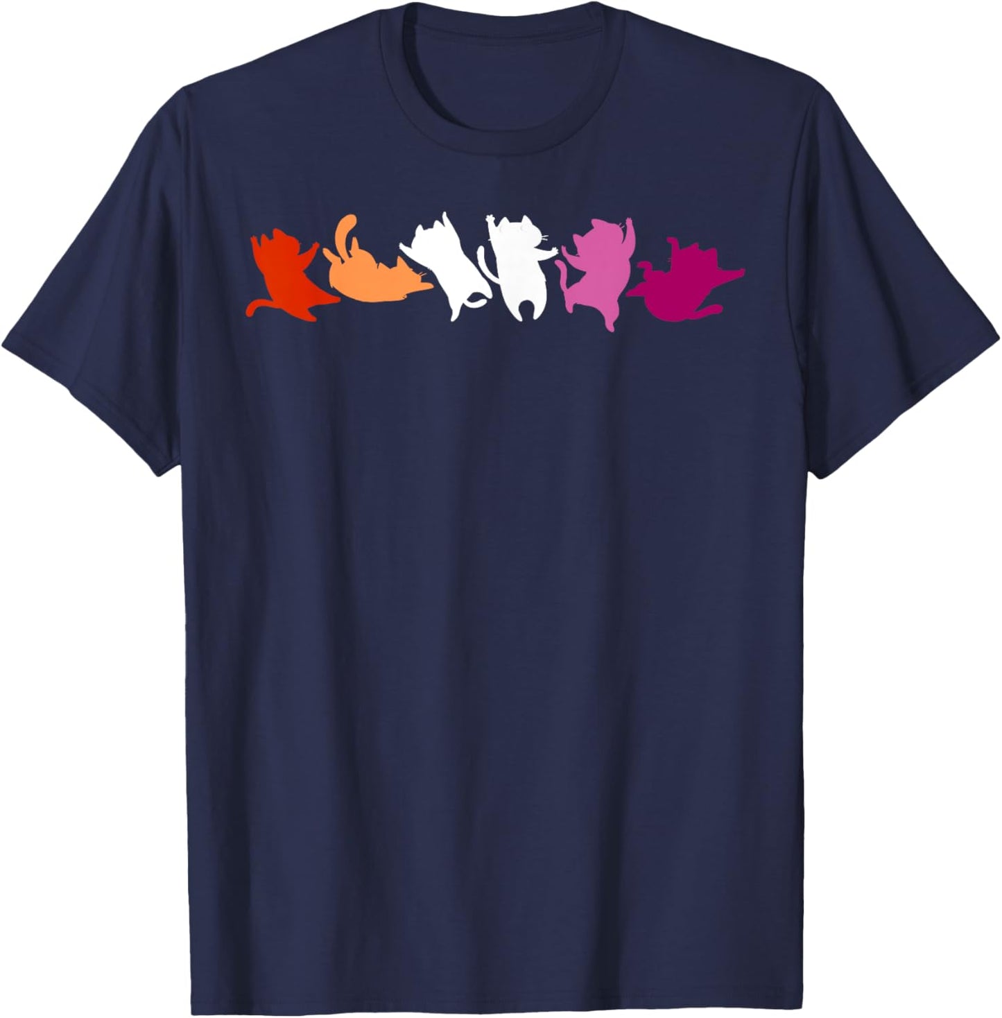 Playful Cats in Lesbian Pride Colors Cute & Fun T-Shirt - T-Shirt | Navy