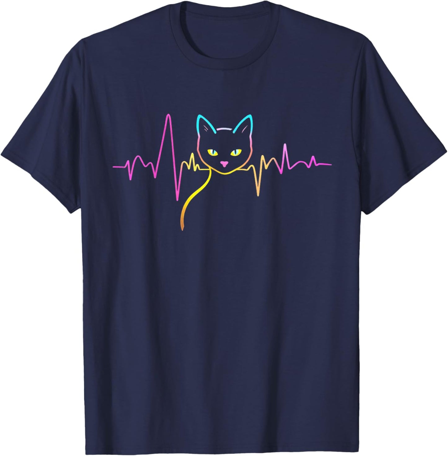 Heartbeat Cat Lover Cute Cat Owner Animal Silhouette Art ECG T-Shirt - T-Shirt | Navy