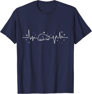Heartbeat Cat Love Paw Print Men Women Kids T-Shirt - T-Shirt | Navy