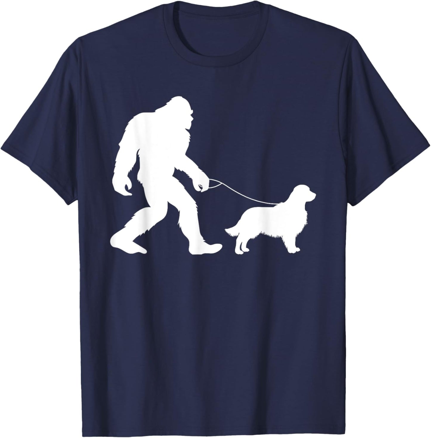 Fun Bigfoot Sasquatch Walking Golden Retriever Gag Gift T-Shirt - T-Shirt | Navy