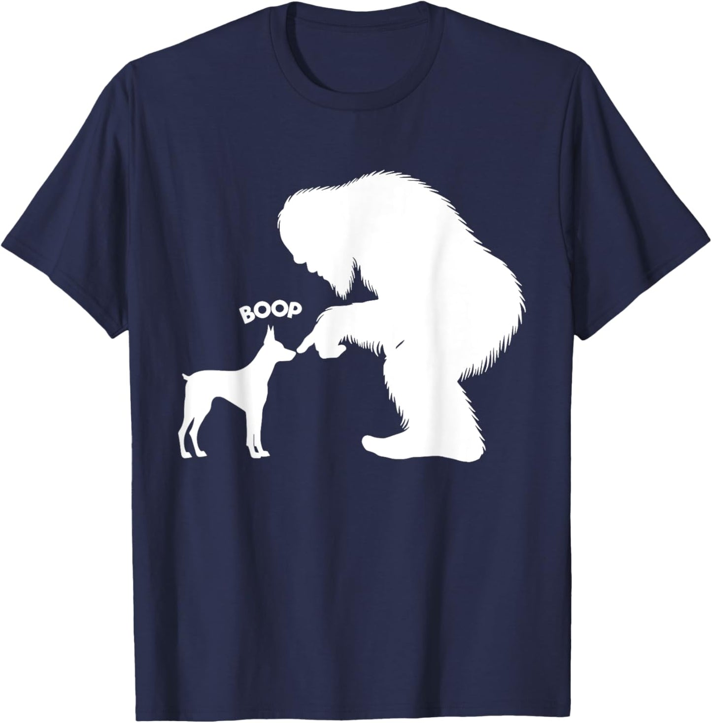 DesignDorks -Adults Funny Bigfoot Sasquatch Doberman Pinscher Boop Black Short Sleeve Classic Fit Cotton Blend T-Shirt - T-Shirt | Navy