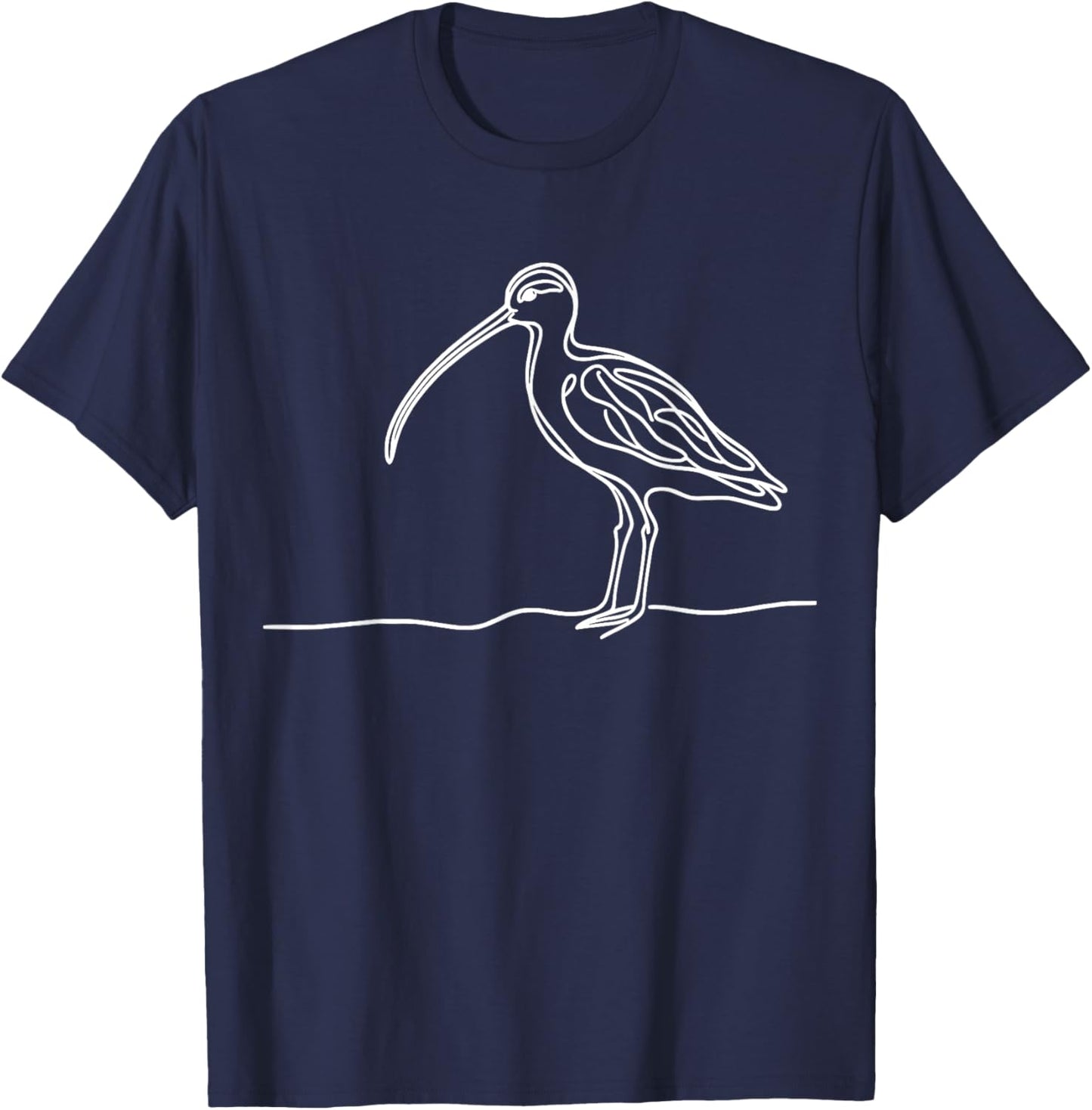 Line Art Bird & Ornithologist Long-Billed Curlew T-Shirt - T-Shirt | Navy