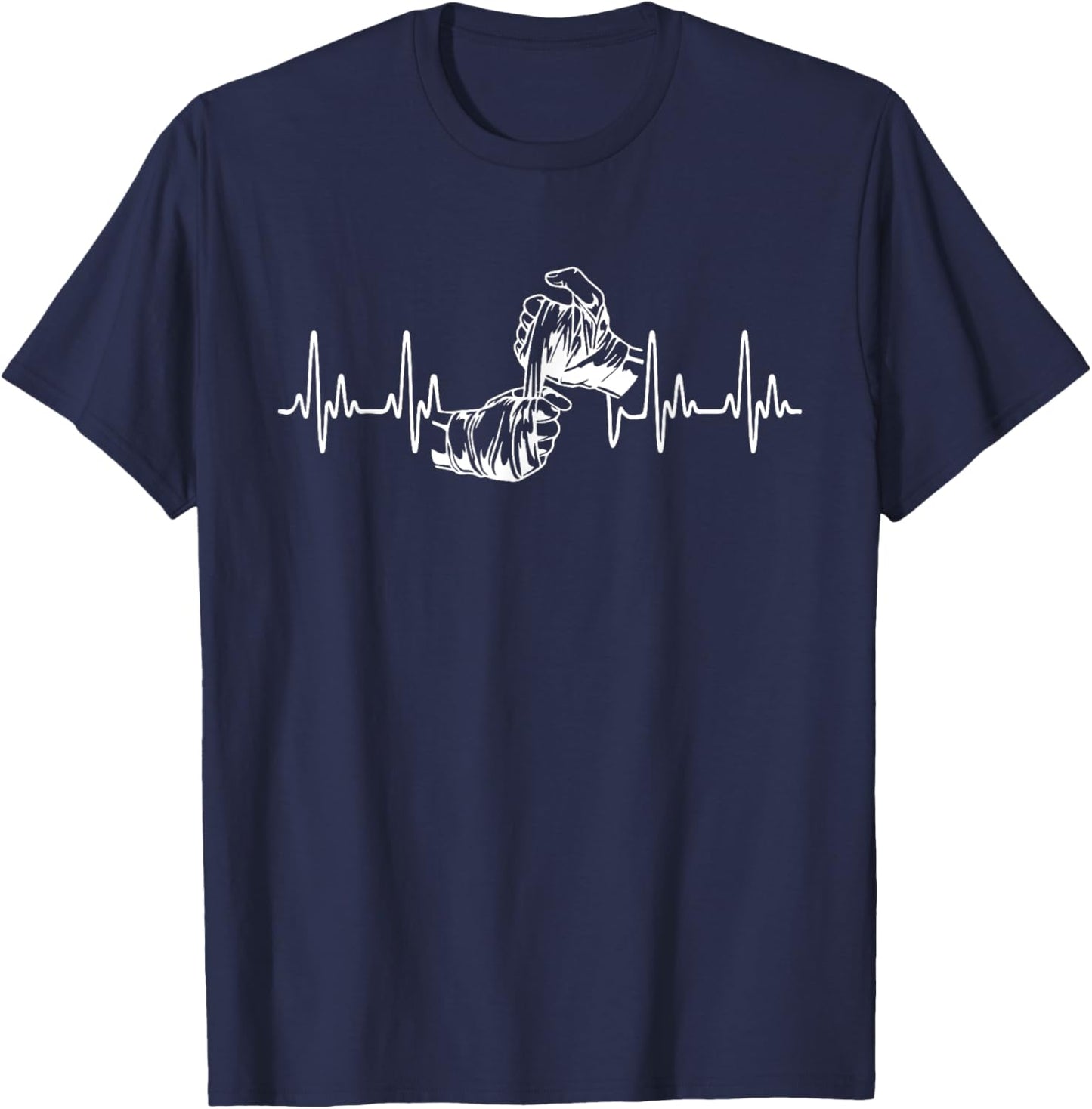 Bare Knuckle Boxing Heartbeat Boxing Hand Fighting Sport T-Shirt - T-Shirt | Navy
