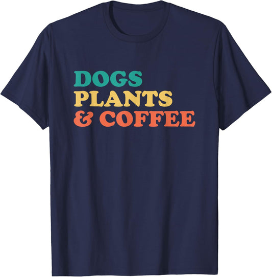 Dogs Plants And Coffee T-Shirt - T-Shirt | Navy