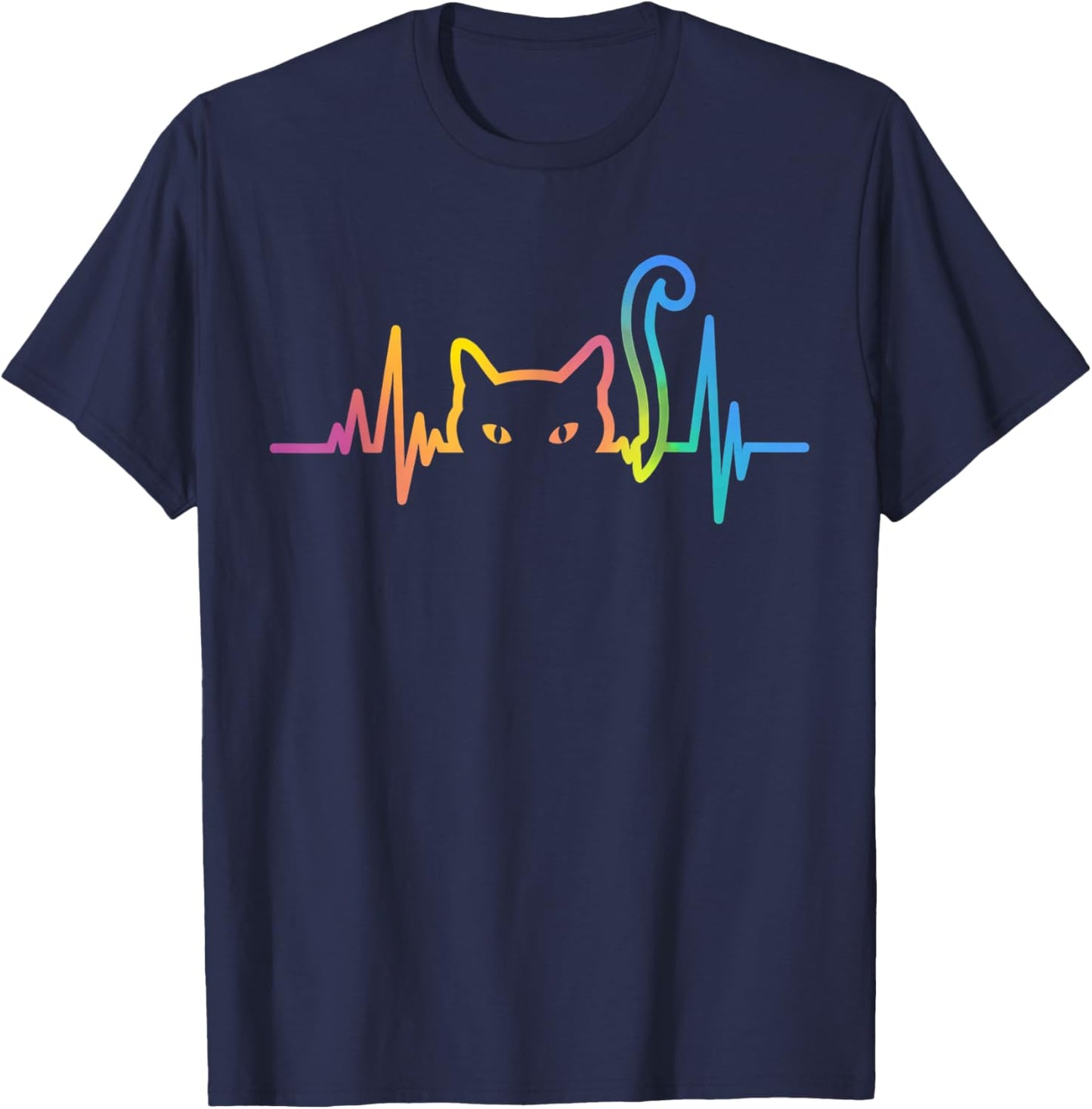 Heartbeat Cat Lover Cute Cat Owner Animal Silhouette Art ECG T-Shirt - T-Shirt | Navy