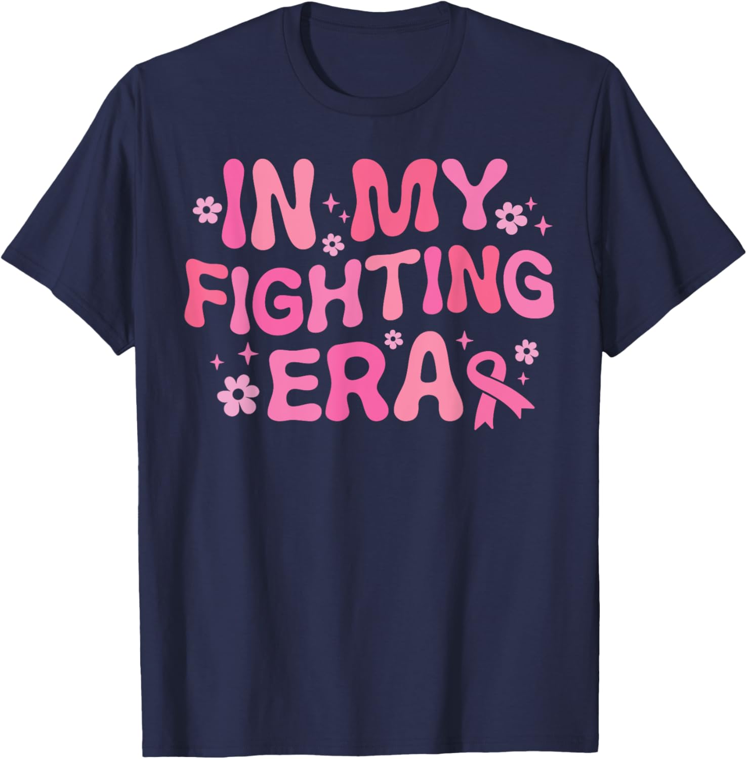 In My Fighting Era Breast Cancer Awareness Warrior Groovy T-Shirt - T-Shirt | Navy