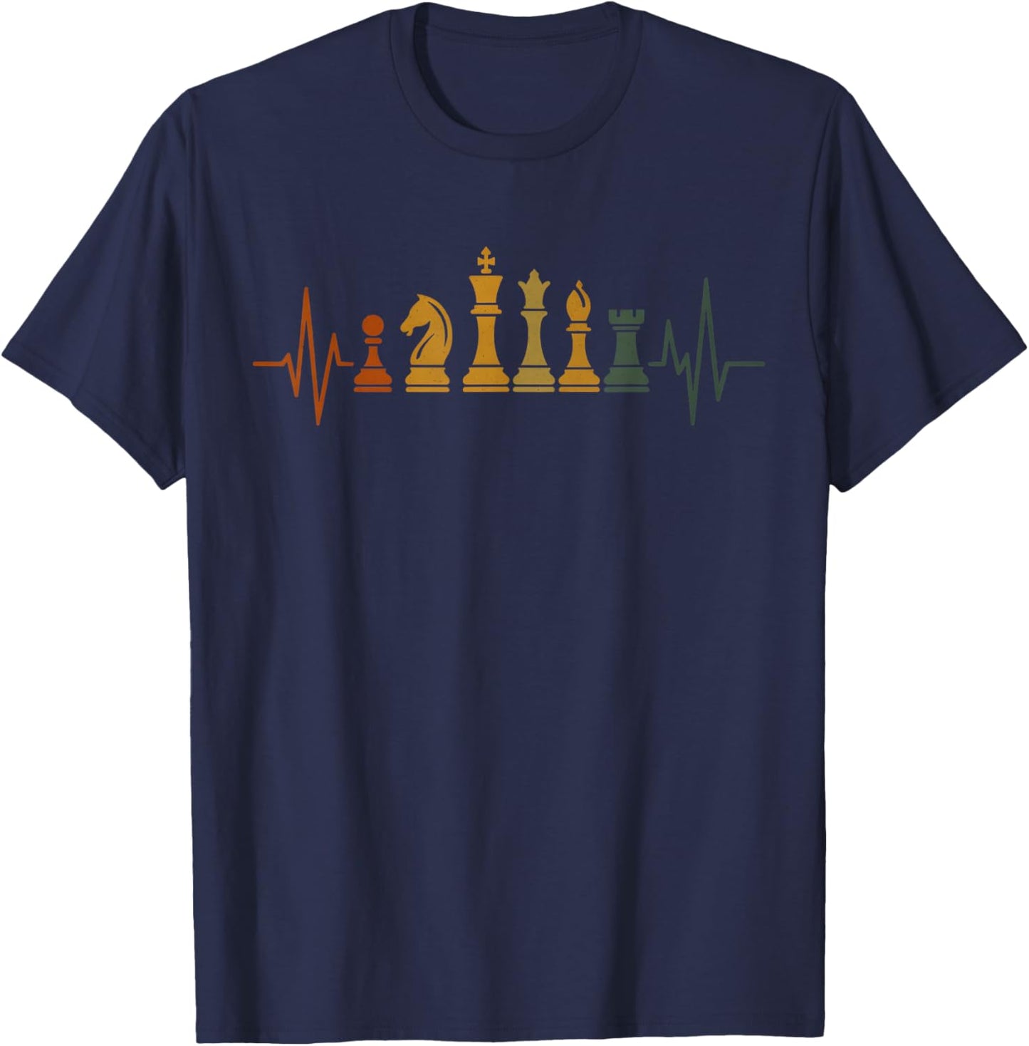 Retro Chess Design Heartbeat Line T-Shirt - T-Shirt | Navy