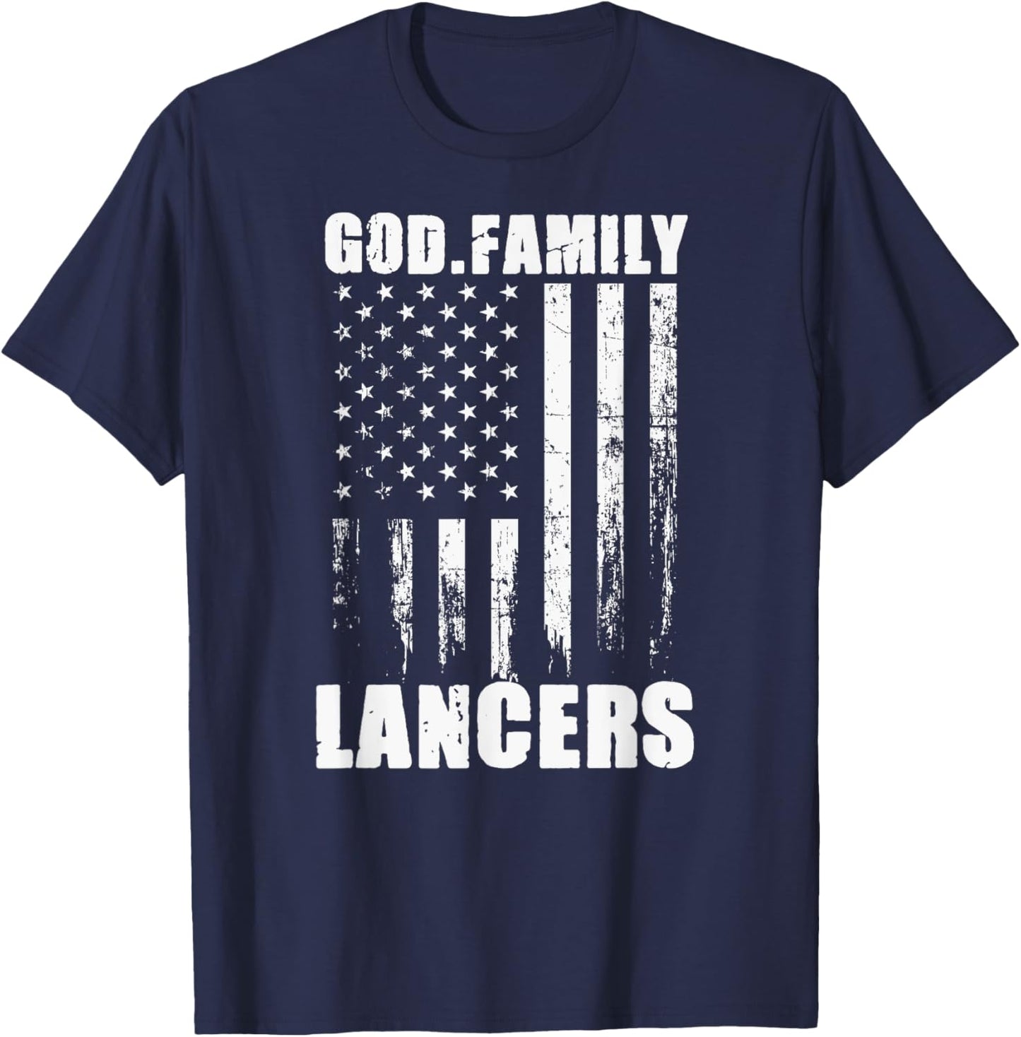 Lakewood Lancers God. Family. Vintage USA Flag T-Shirt - T-Shirt | Navy