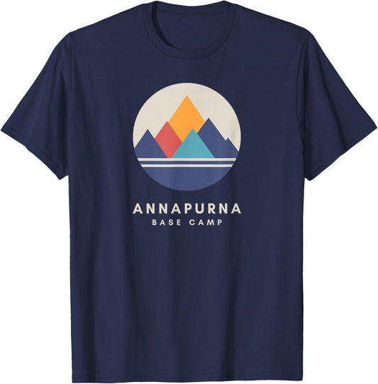 Minimalistic Annapurna Base Camp Mountain Motif Hiking T-Shirt - T-Shirt | Navy