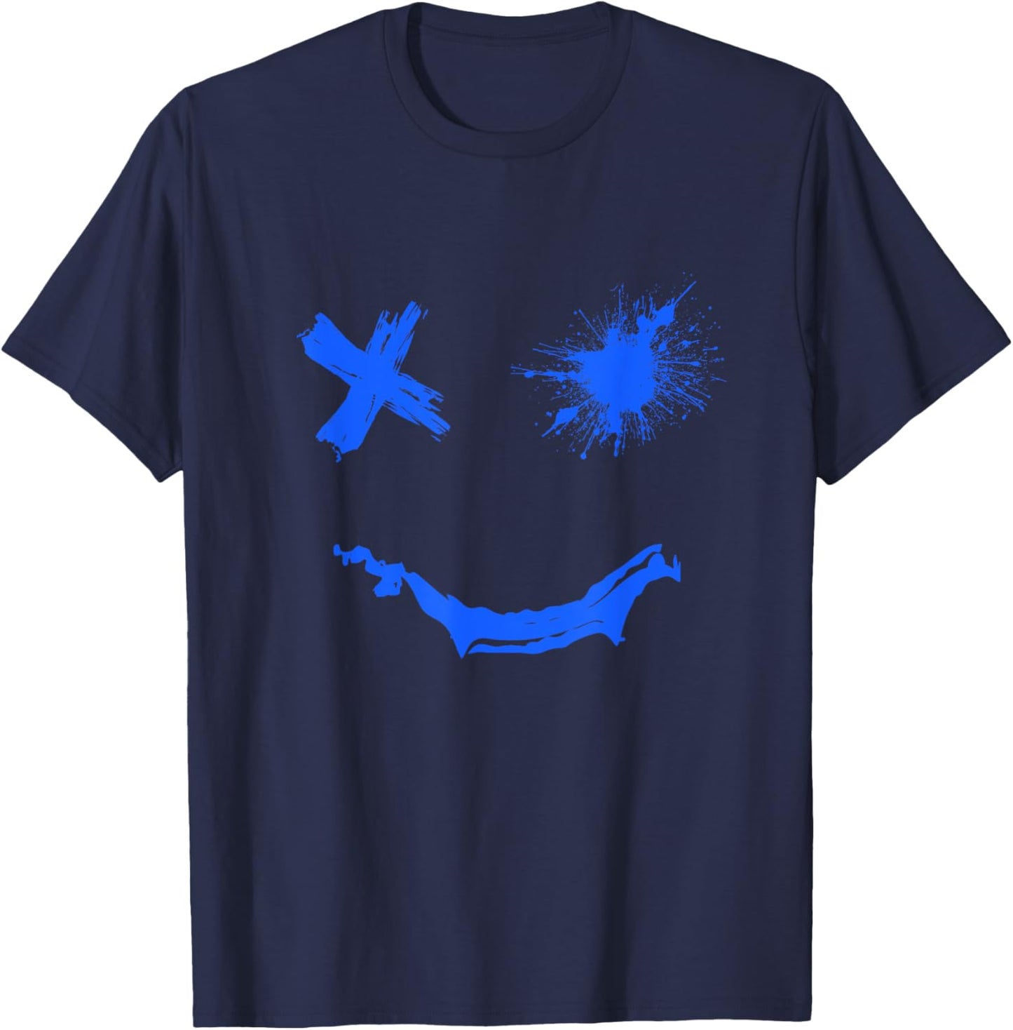 Blue Grunge Smile Royal Blue Graphic T-Shirt - T-Shirt | Navy