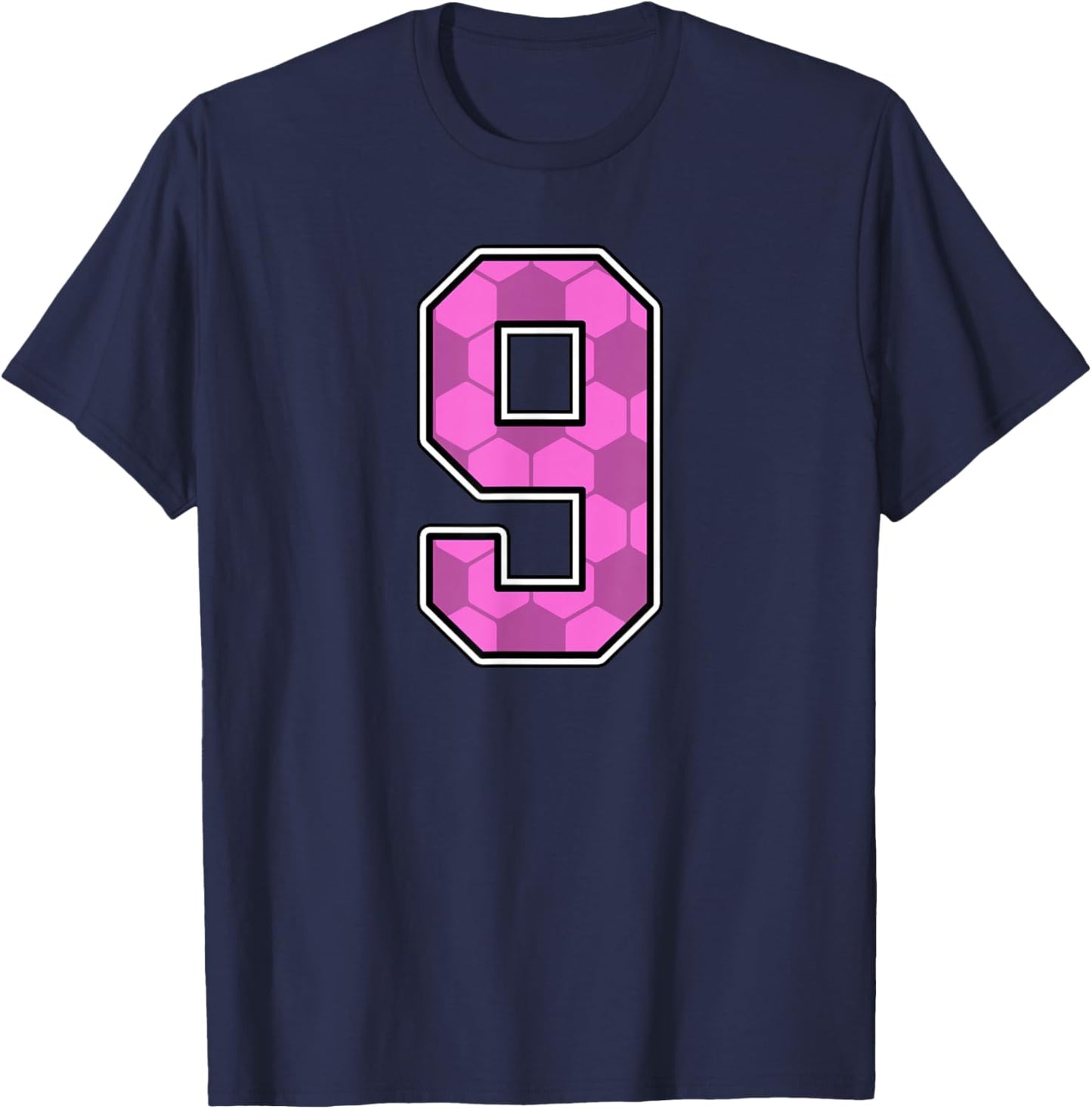 Pink Soccer Pattern Number 9 Jersey Player Uniform #9 T-Shirt - T-Shirt | Navy