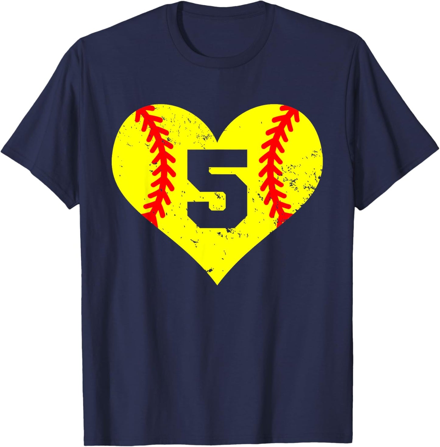 Softball Number 5 Jersey Funny Softball Heart Game Day T-Shirt - T-Shirt | Navy