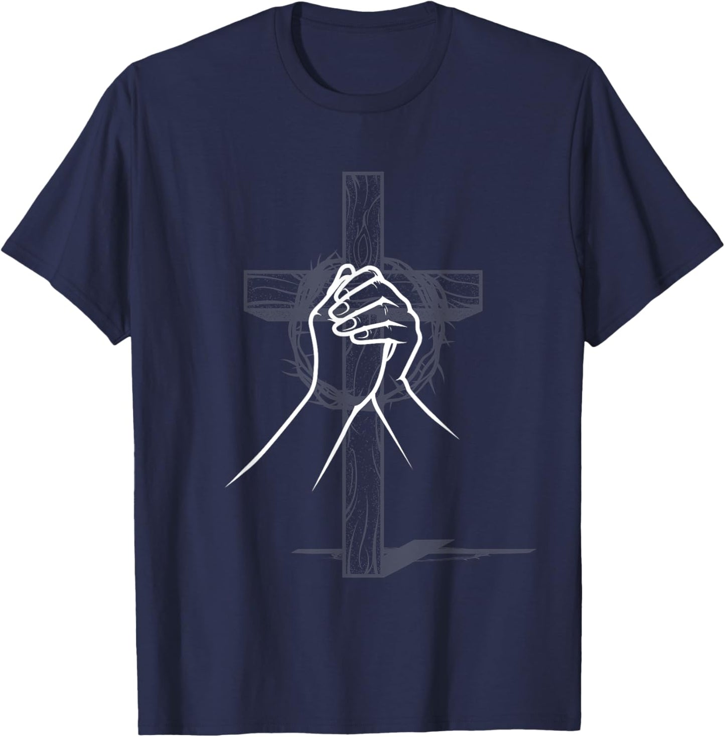 Cross Praying Hands Prayer Christian Gifts T-Shirt - T-Shirt | Navy