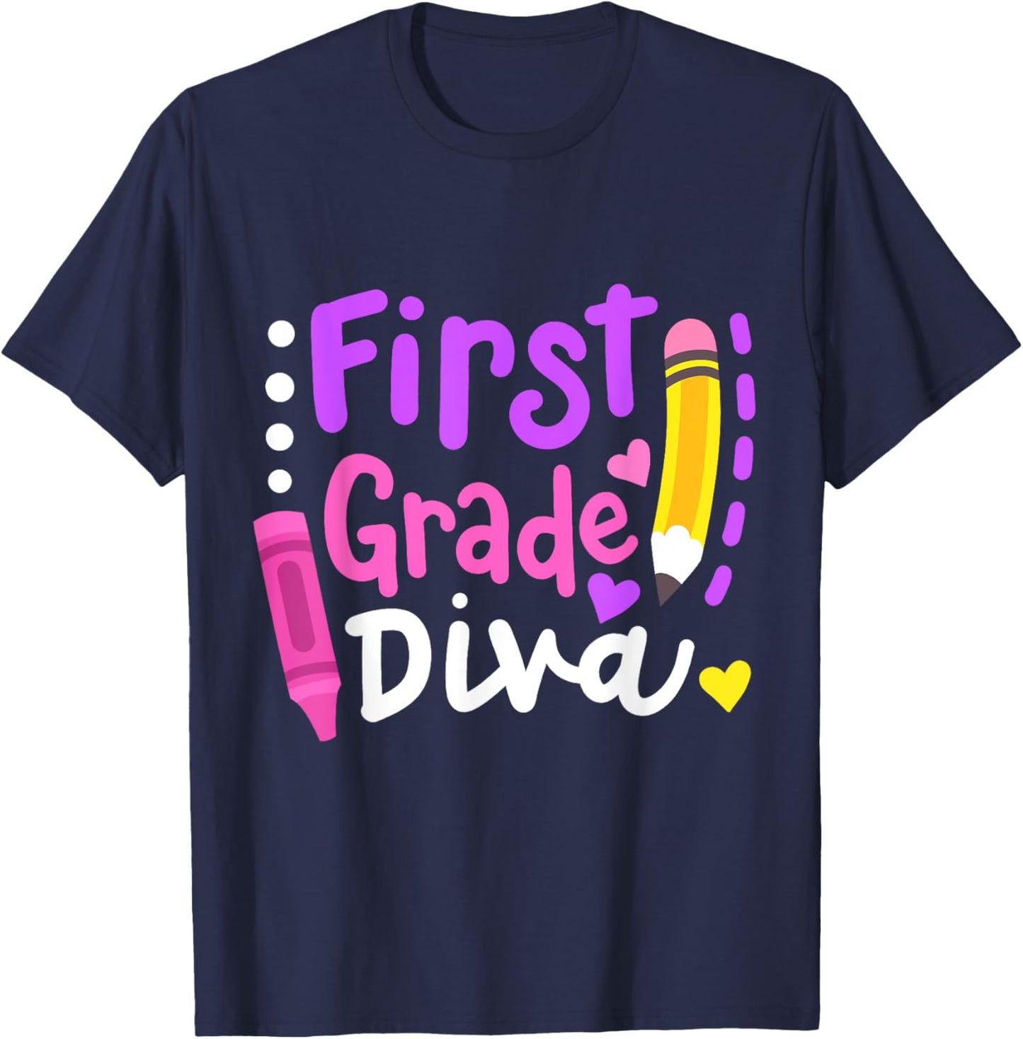 First Grade Diva Funny Welcome Back To School 1st Grade Kids T-Shirt - T-Shirt | Navy