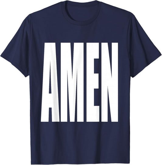 "Amen" Exclamation Saying Large Bold Letters Simple Amen T-Shirt - T-Shirt | Navy