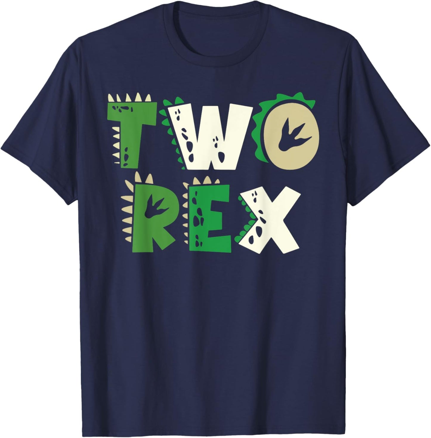 Two Rex Dinosaur Birthday Shirt For 2nd Birthday Boys Girls T-Shirt - T-Shirt | Navy
