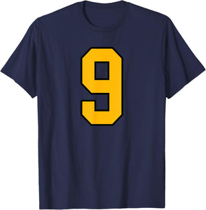 Gold and Black Sports Number 9 Jersey Uniform Player T-Shirt - T-Shirt | Navy
