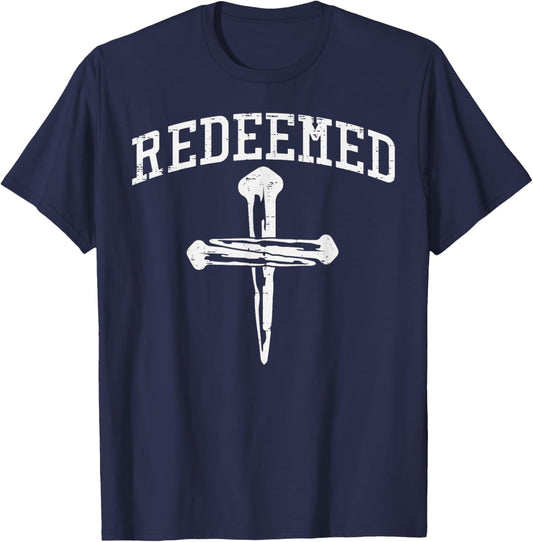 Christian Redeemed Nails Cross Faith Religious Men Women Kid T-Shirt - T-Shirt | Navy