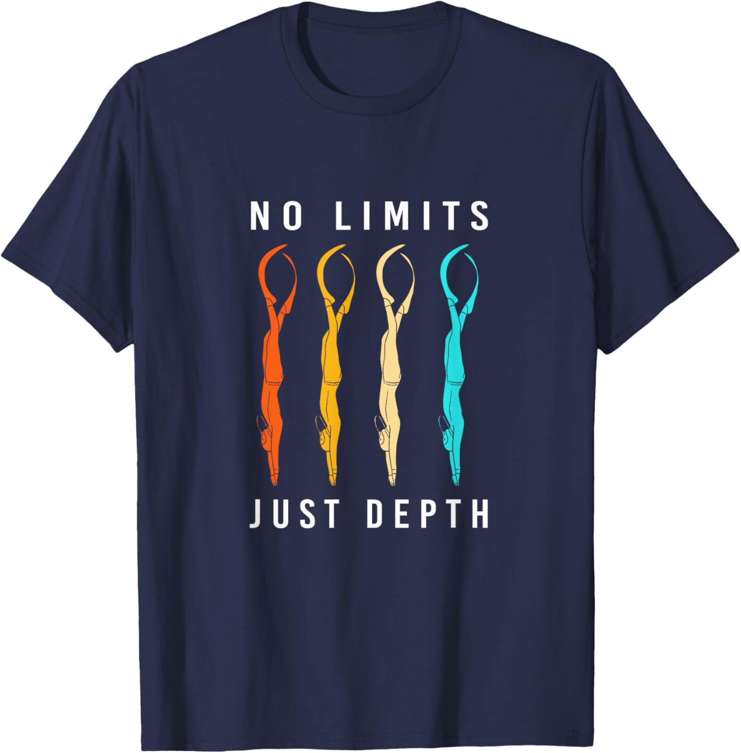 No Limits Just Depth Free Diving Retro Freedive T-Shirt - T-Shirt | Navy