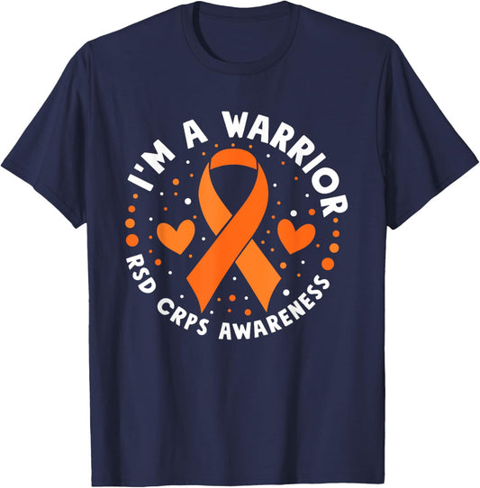 I'm A Warrior Rsd Crps Awareness Orange Ribbon CRPS T-Shirt - T-Shirt | Navy