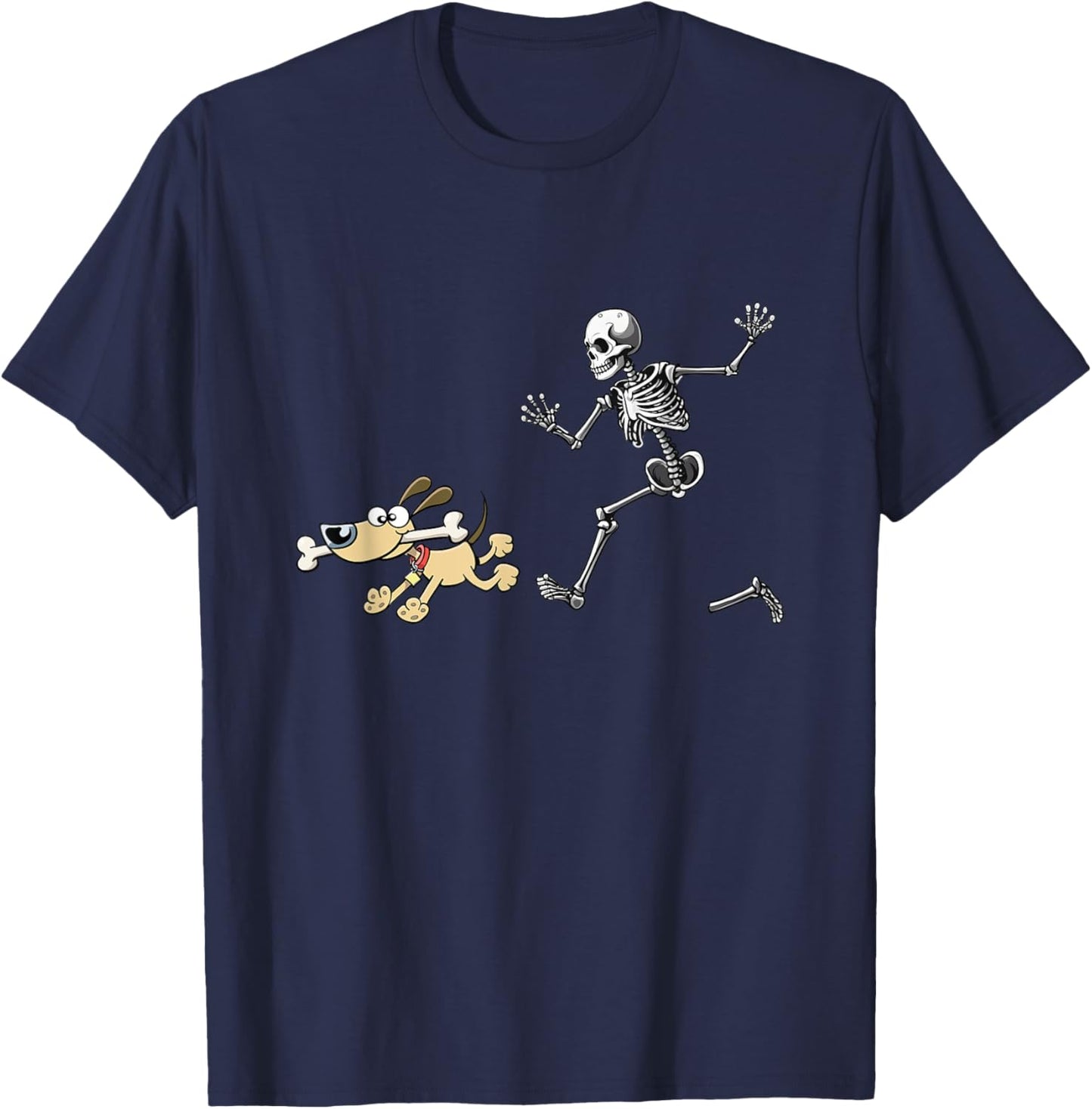 Halloween Dog, Funny Skeleton, Skeleton Chasing Dog Women T-Shirt - T-Shirt | Navy