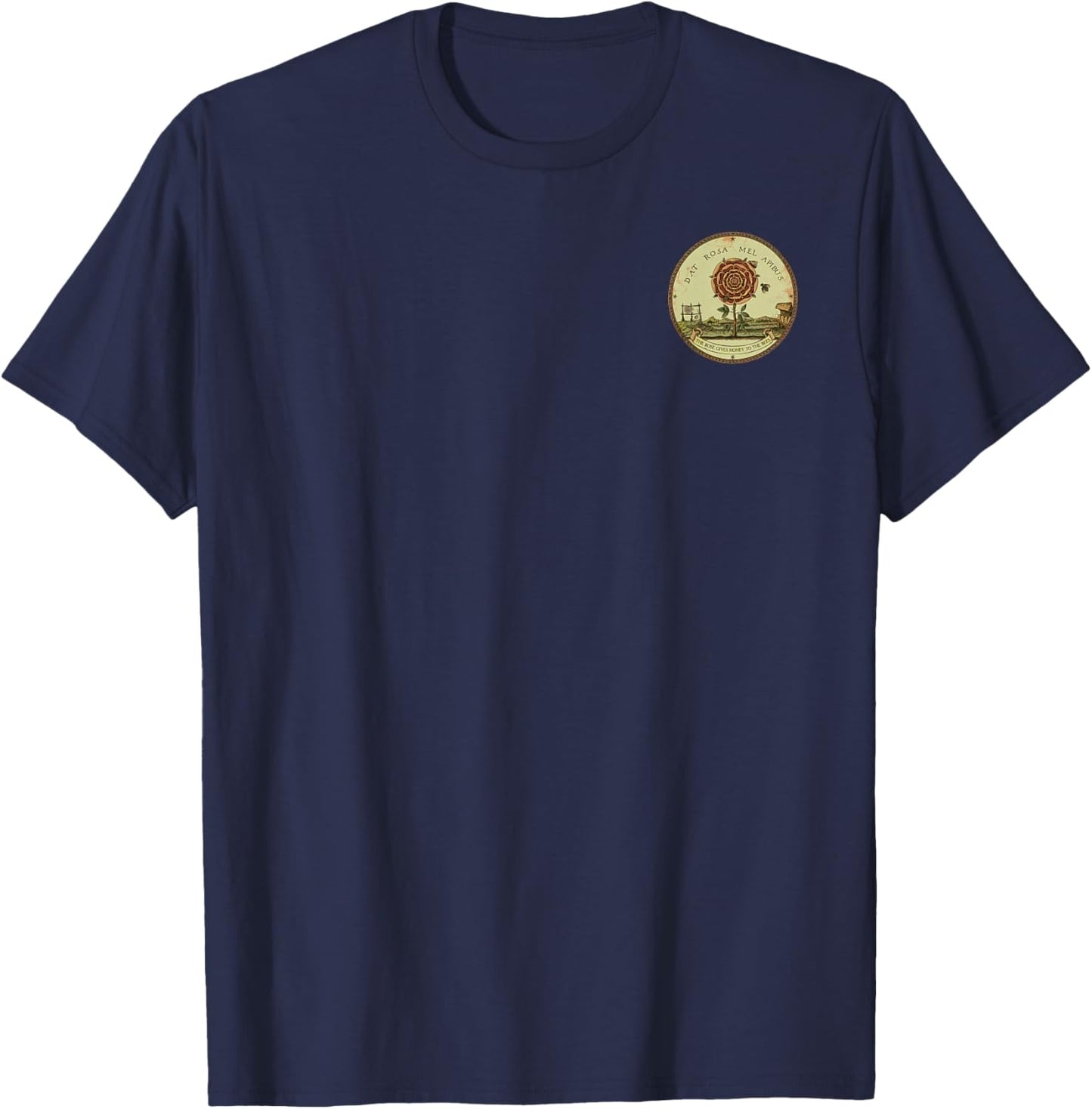 Dat Rosa Mel Apibus Rosicrucian Motto Rose Emblem Discreet T-Shirt - T-Shirt | Navy